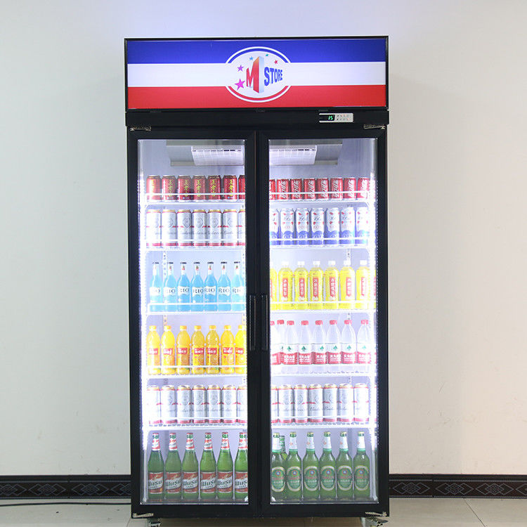 Black 1000L 2 Glass Door Convenience Store Display Cooler