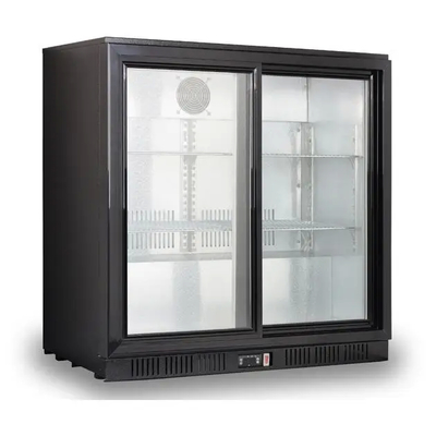 Stainless Steel Sliding Door Commercial Fridge Freezer Automatic Defrost White 3 Shelves Interior Light 45dB Noise