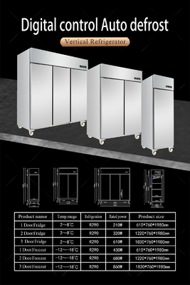 Commercial Upright Fridge Fan Cooling Kitchen Self-close Fridge for Restaurant