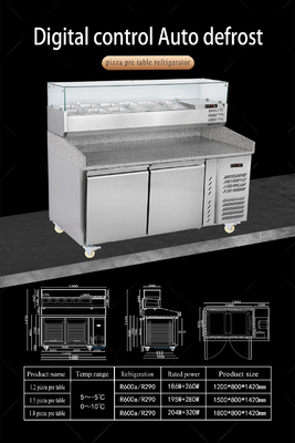 1.8M Salad Worktable 3 Doors Undercounter Refrigerated Pizza Prep Table with Top Display