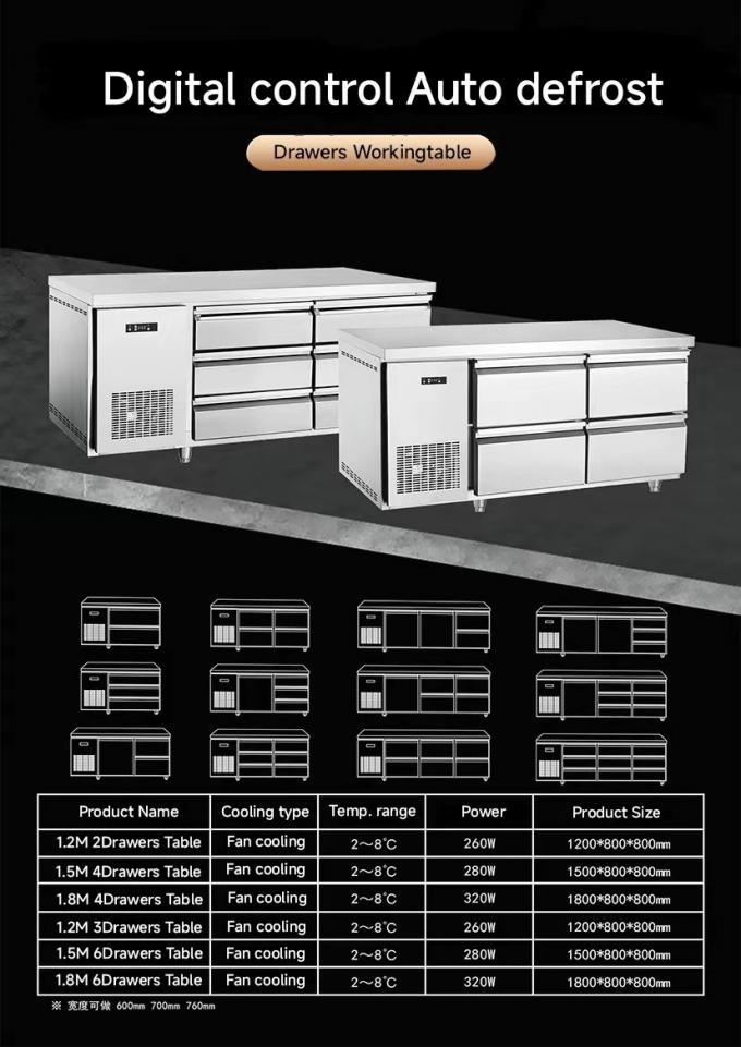 6-Drawers Counter Table Commercial Stainless Steel Counter Chiller Drawers Refrigerator Workbench 3