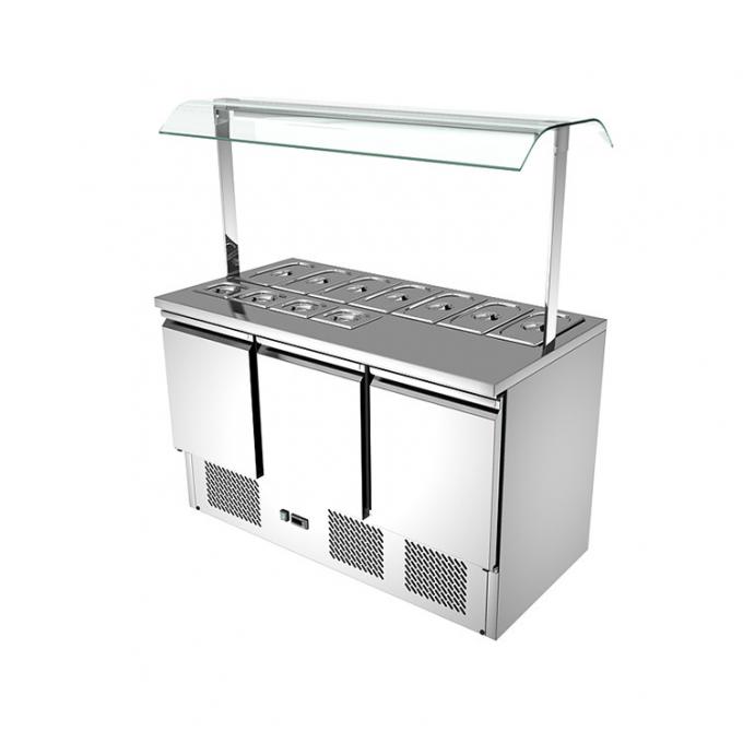 Stainless Steel Saladette Salad Bar Fridge With Glass Cover