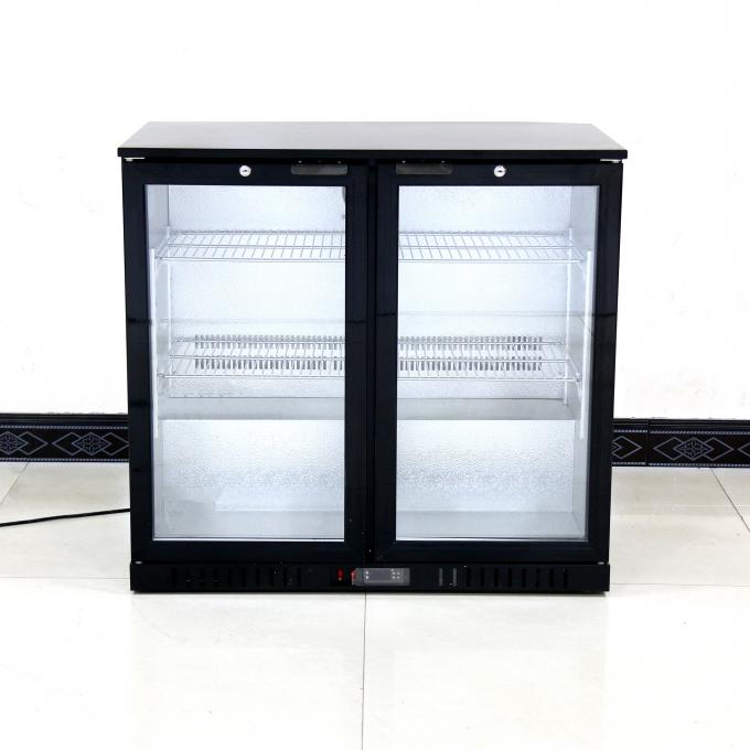 208L Fan Cooling Double Glass Door Back Bar Cooler With Black Color 1