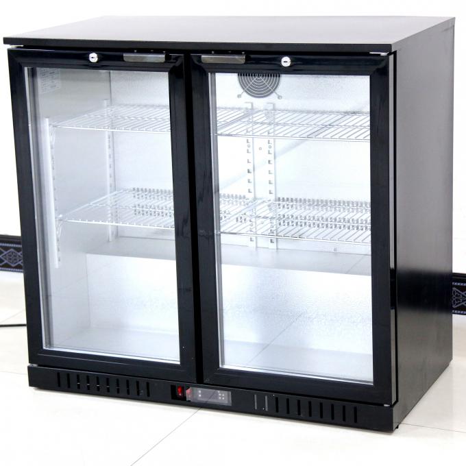 208L Fan Cooling Double Glass Door Back Bar Cooler With Black Color 0